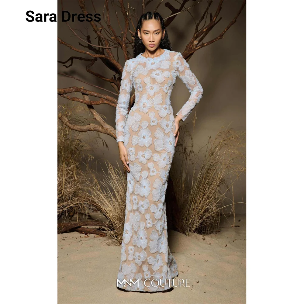 

Sara Custom Long Sleeve Floral Lace Tight Floor Length Evening Dresses for a Wedding Elegant Woman Dress Women's Prom Dress 2026