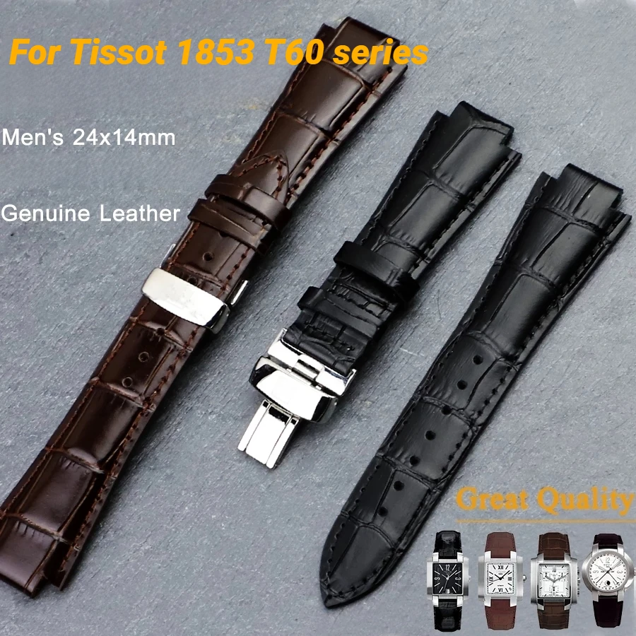 Para Tissot 1853 T60 series T60.1.513 correa de reloj convexa de cuero genuino de 14mm accesorios de pulsera para hombre L875/975K