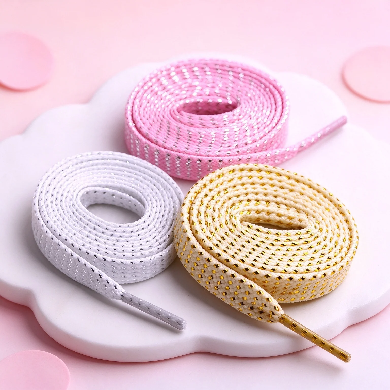 1 Pair Shoelace Fashion Polyester Sneaker Shoe Lace Colors Inlaid With Silver or Dold Wire Hollow Flat Shoelaces 100/120/150CM