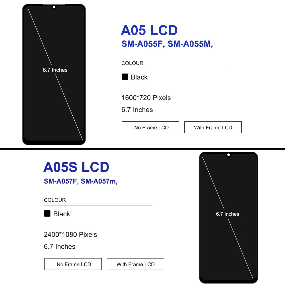 For Samsung A05 A055F SM-A055F/DS Display Touch Screen with Frame Digitizer Assembly LCD Compatible for A05S A057F Mobile Phone