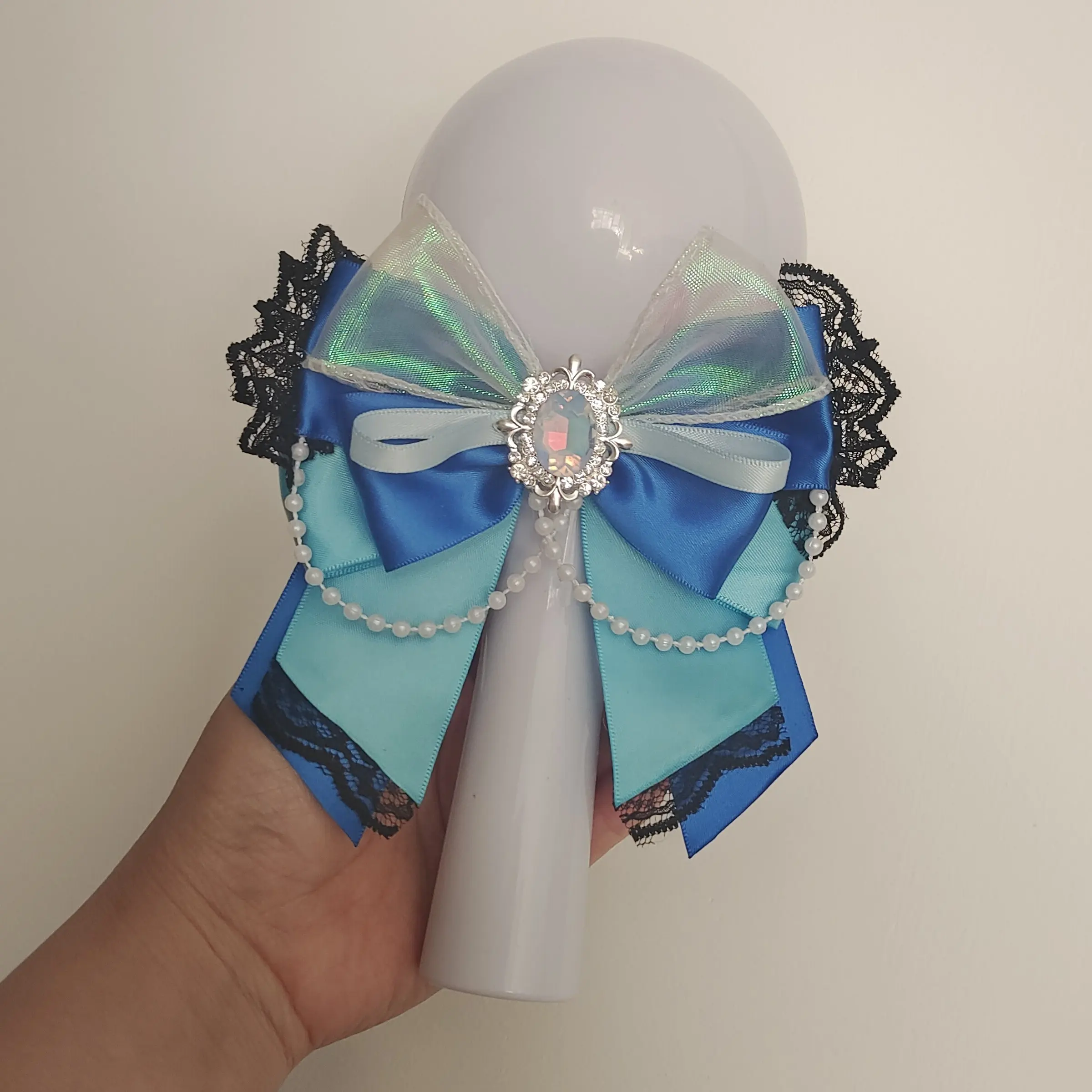 Cute Rhinestone and Pearl Tassel Laser Bow Concert Cheering Stick Charm Lolita Women's Dress Shirt Handmade Brooch and Bow Tie