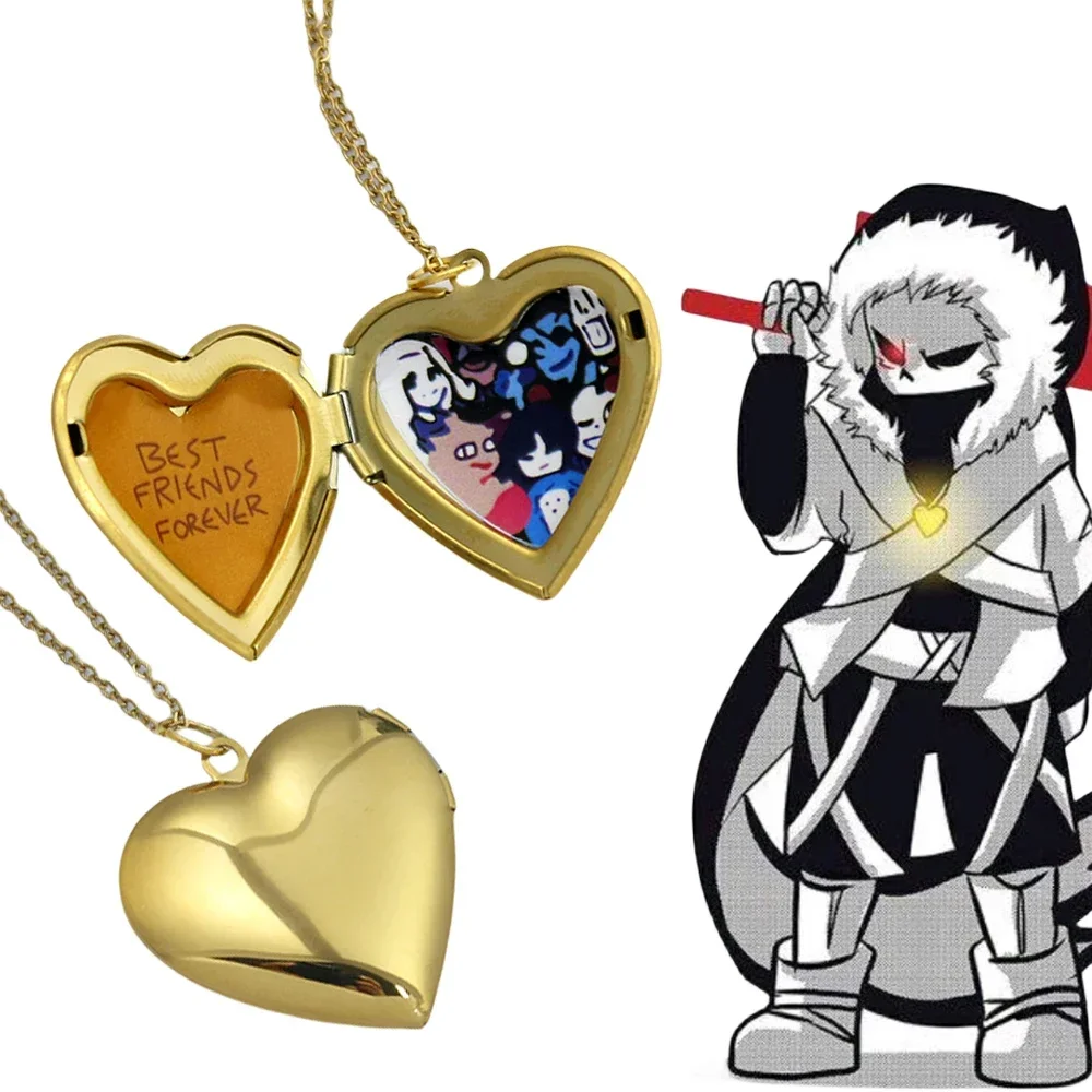 Game UNDERTALE Sans Cosplay Necklace Unisex Metal Family Photo Frame Heart Pendant Jewelry Accessories Gift