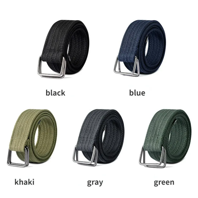 Fashion Canvas Men's Belts Casual Trend Versatile Braided Belt Solid Color Double Ring Buckle Sports Jeans Belt