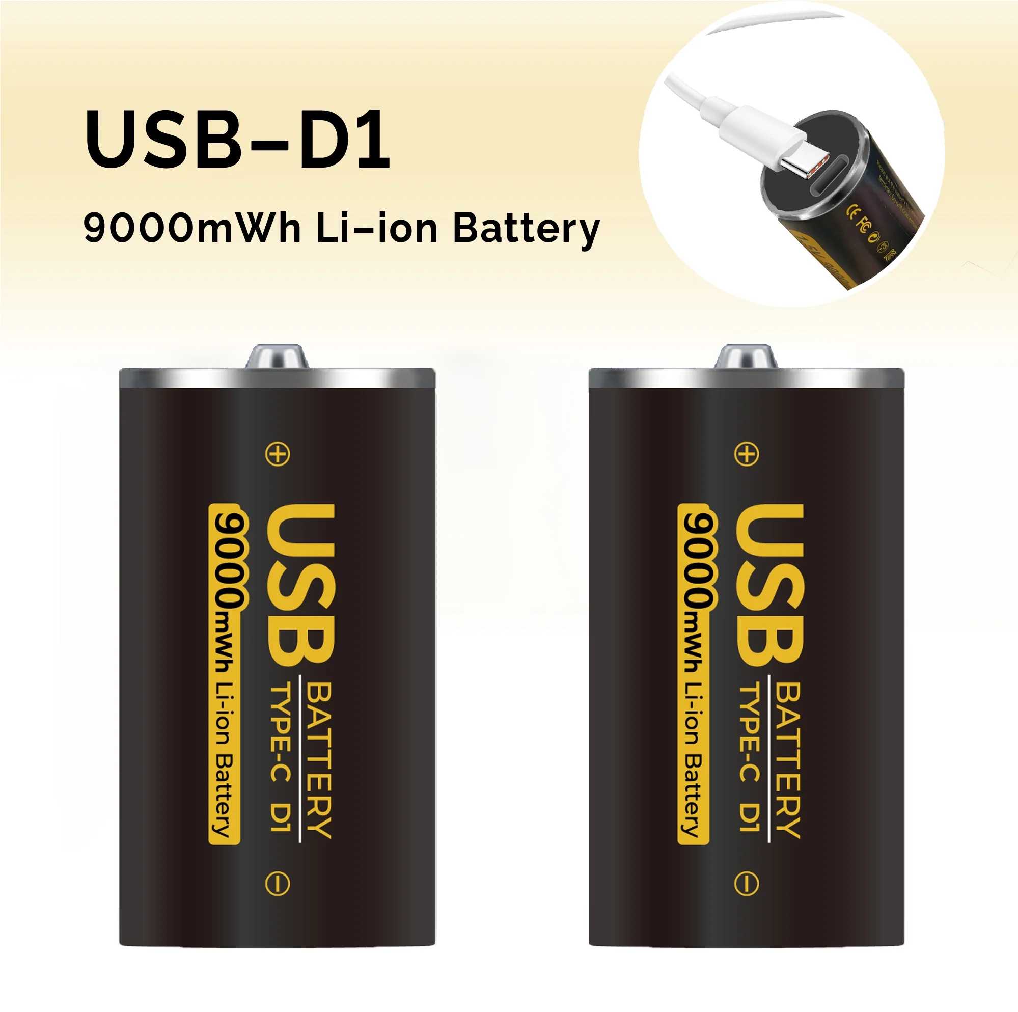 Victpower 1.5V 6000mAh D Size Rechargeable Lithium Battery with Type-C Port USB Charging Li-ion Cell