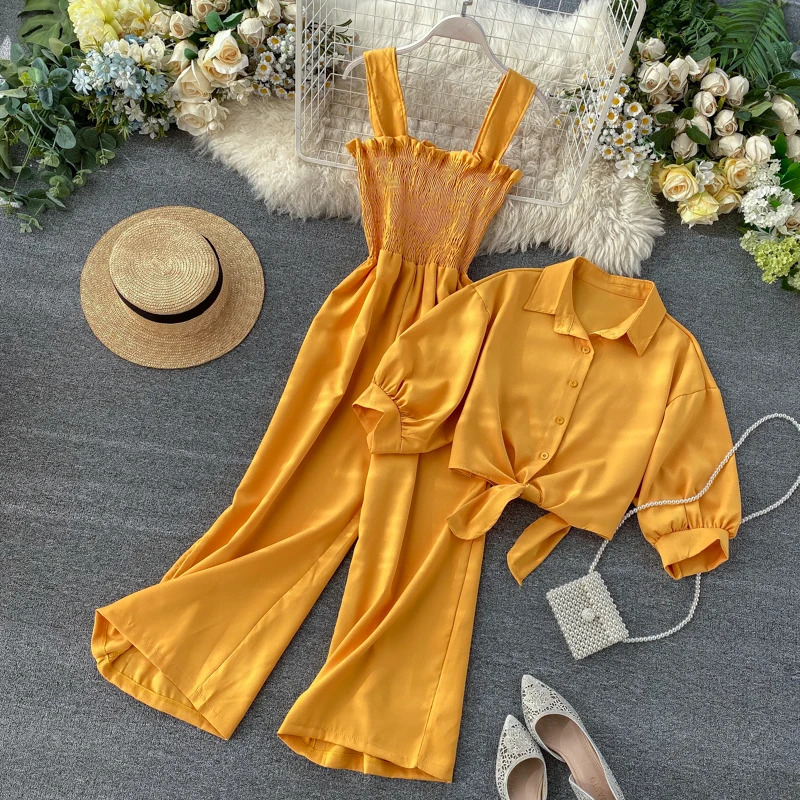 سيدة أنيقة عطلة الشاطئ 2 قطعة مجموعات الزي النساء المحاصيل القمم واسعة الساق بذلة دعوى الجزيرة الاستوائية تايلاند بالي جزر المالديف الساخن مجموعة #2