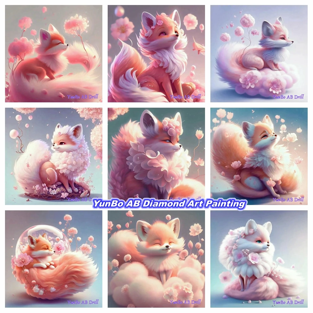 

Fantasy Pink Fox DIY AB Diamond Painting Rhinestones Cross Stitch Cute Cartoon Animal Flower Bubble Pictures Wall Art Home Decor