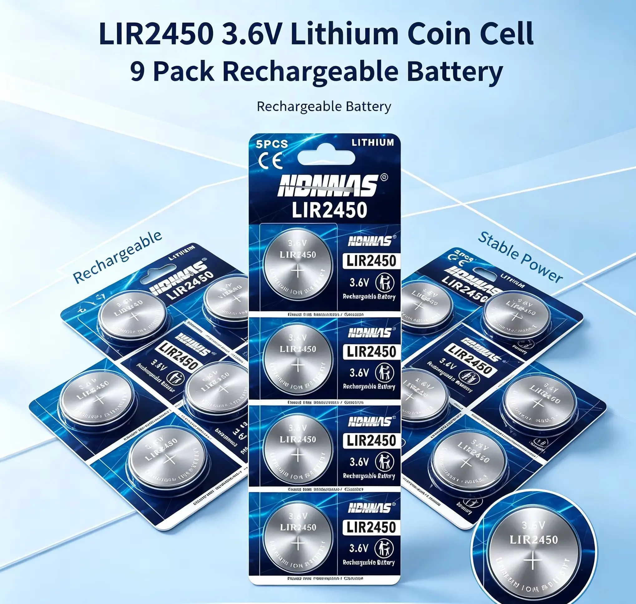 5-50PCS Rechargeable 2450 Batteries 3.6V Ultra Long Lasting Rechargeable LIR2450 Lithium Coin Button Battery Replace CR2450
