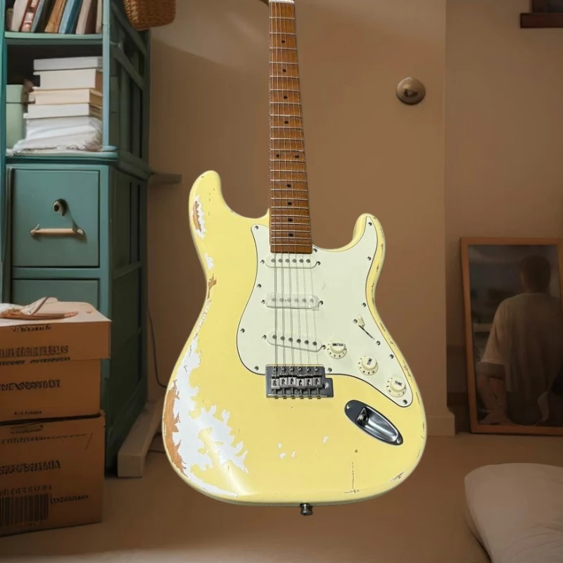 Vintage Yellow STS Charcoal Grilled Maple Fingerboard Free Shipping Powerful Bass Electric Guitar Best Sellers