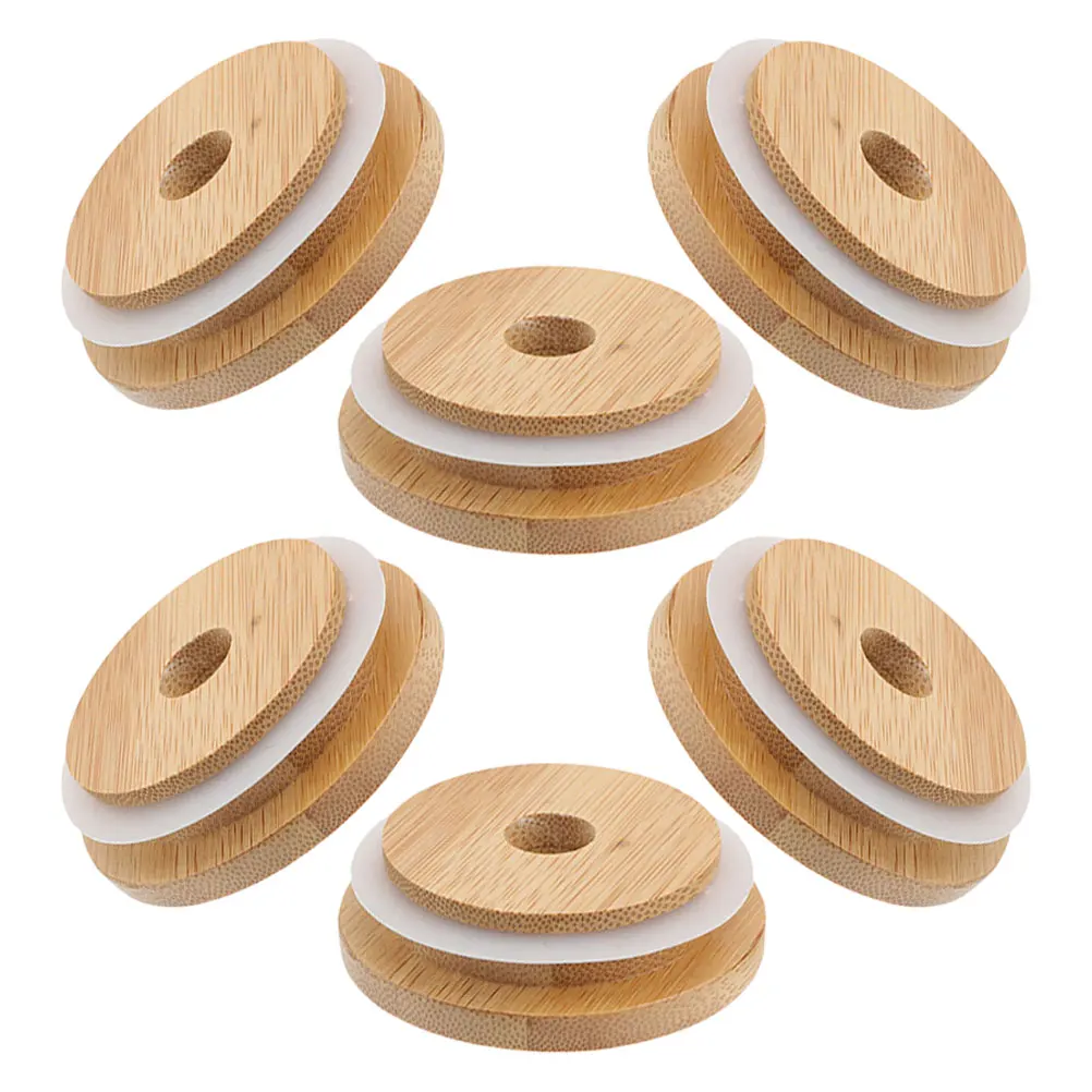6Pcs Jar Bamboo Lids Wooden Cup Covers for Glass Jars Sealing Replacement Accessories