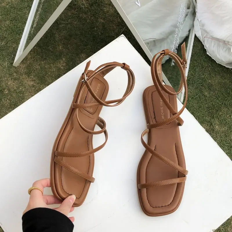 Fashion Womens Shoes 2024 Flat Sandals Summer Heels All-Match Soft Suit Female Beige Luxury Without Low New Girls  Clear Comfort