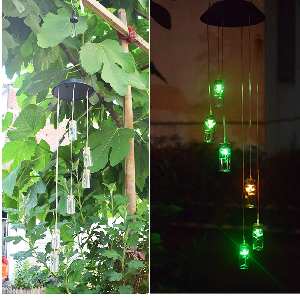 

Solar Bottle Wind Chime Light Hanging Decorative Colorful LED Light for Outdoor Garden Courtyard (Black)