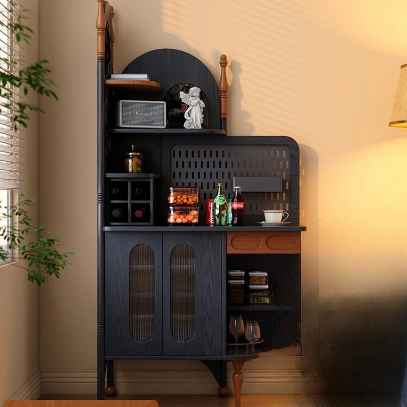 

Solid wood dining side cabinet French retro living room coffee cabinet black cabinet