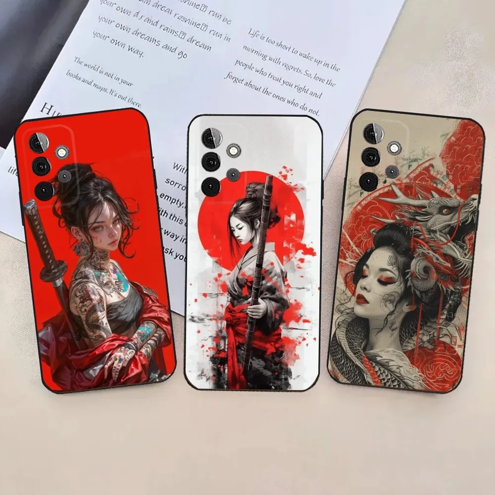 Samurai Warrior Geisha  Phone Case For Samsung Galaxy A13,21s,22,31,32,52,53,71,80,91 Soft Black Cover