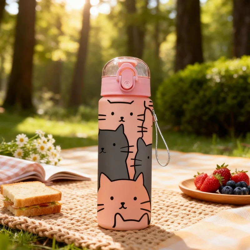 

3D Printed Cartoon Cat 780ML Water Bottle – Durable, PVC-Free & Leak-Proof (Matte Finish + Carry Loop) for Holidays