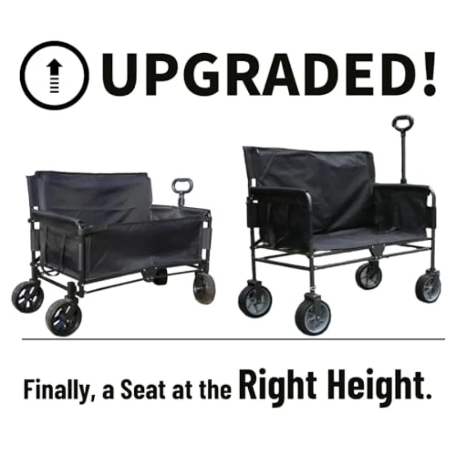 Beach wagon chair for adults: foldable cart converts to 2-person sofa, 2-in-1 wagon bench love seat combo, aluminum frame, navy