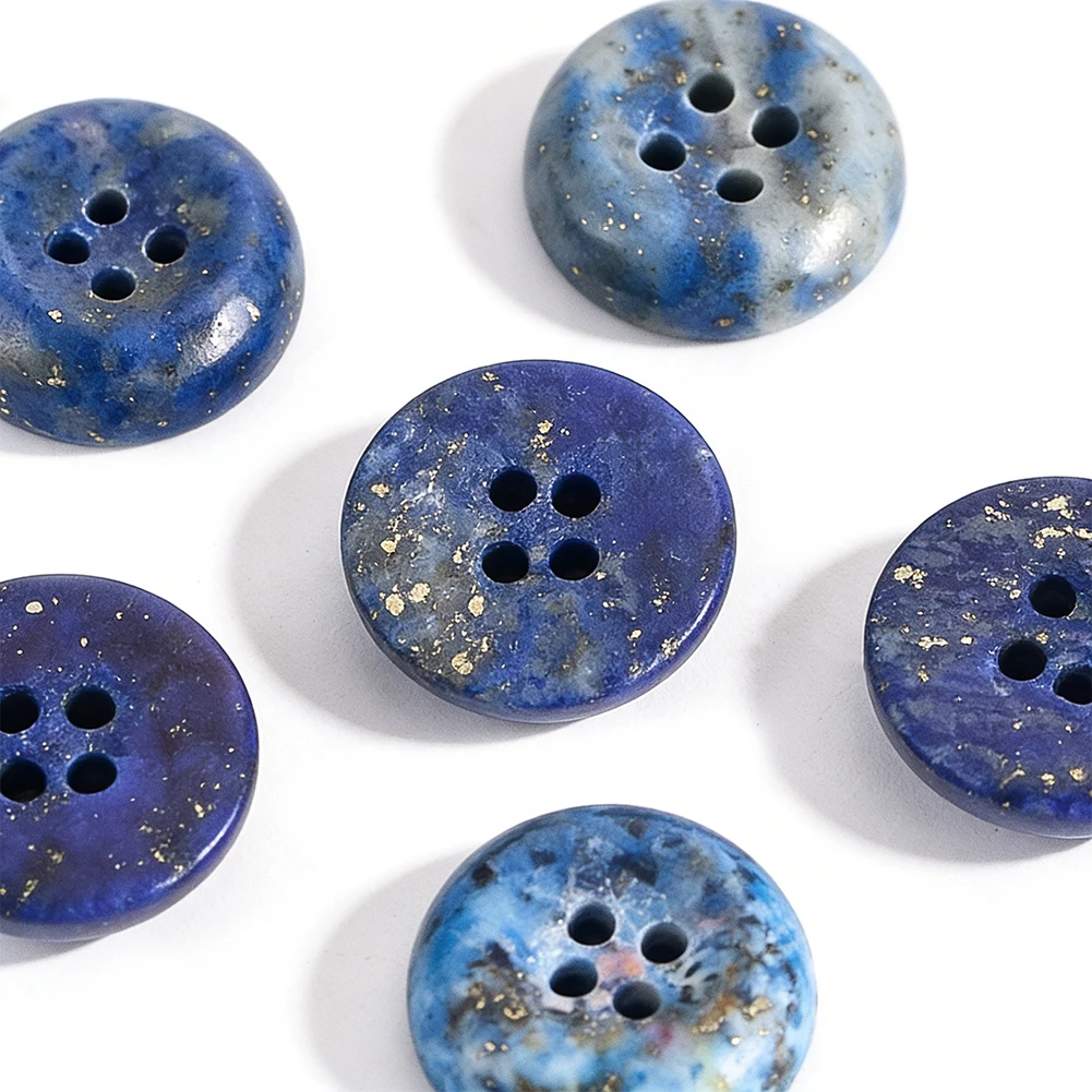 5pcs Natural Lapis Lazuli Buttons 4 Holes Reiki Mineral Stone Buttons Replacement Sewing Accessories DIY Projects Embellishments
