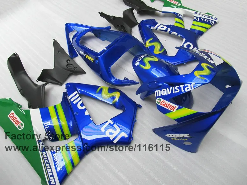 Custom motorcycle fairings kit for HONDA CBR 929RR 2000 2001 CBR929RR  00 01 CBR 900RR fireblade blue movistar fairings parts