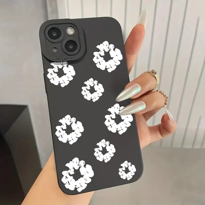 Case For iPhone 16 Cases iPhone 15 11 12 13 14 Pro Max X XS XR 7 8 16E 15 Plus Black Stylish Flower Patterned Design Phone Cover image 3