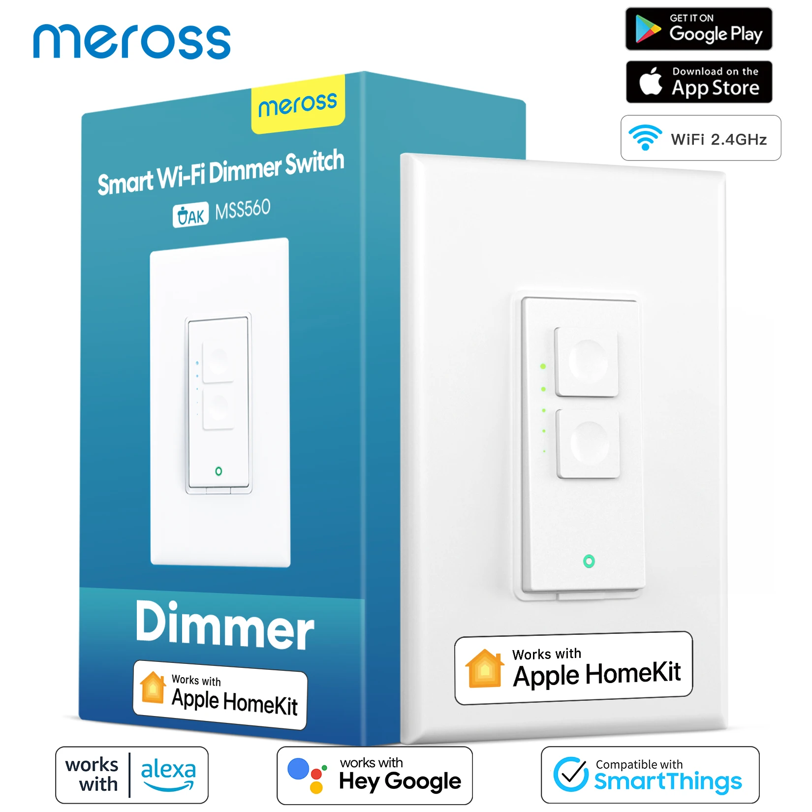 HomeKit Smart Dimmer Switch Wifi US Standard WLAN Wireless Remote Wall Switch Support Alexa Google Assistant SmartThings Meross