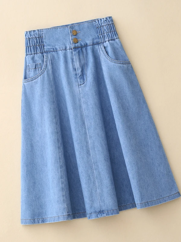High Waist Denim  Skirt Women's Summer plus Size Slimming Design A-Line Skirt Elastic Waist Umbrella Skirt Commute Style