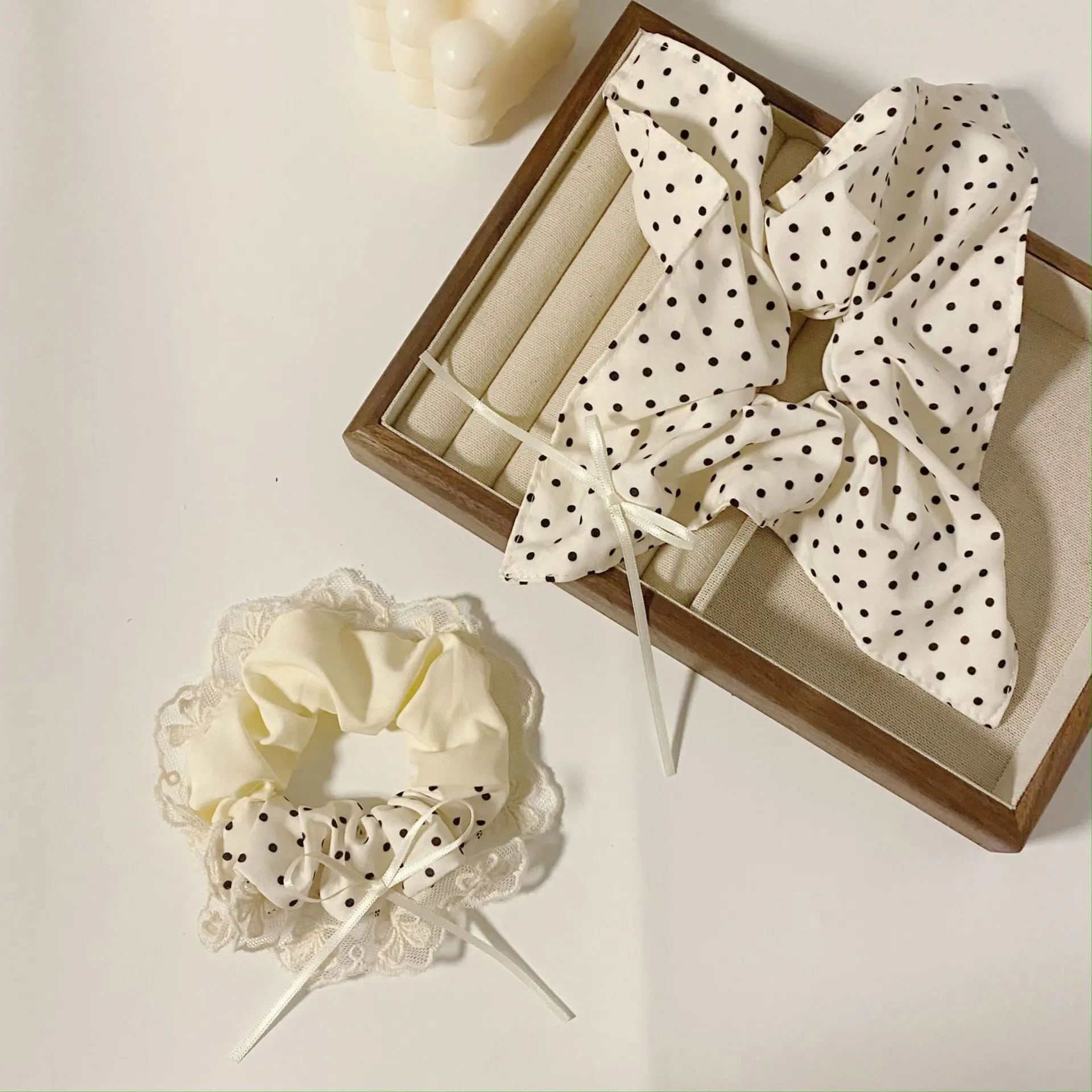 Корейский стиль, резинки для волос в горошек, бандана с бантом, кольца для волос с большим бантом, нежные элегантные аксессуары для волос для женщин