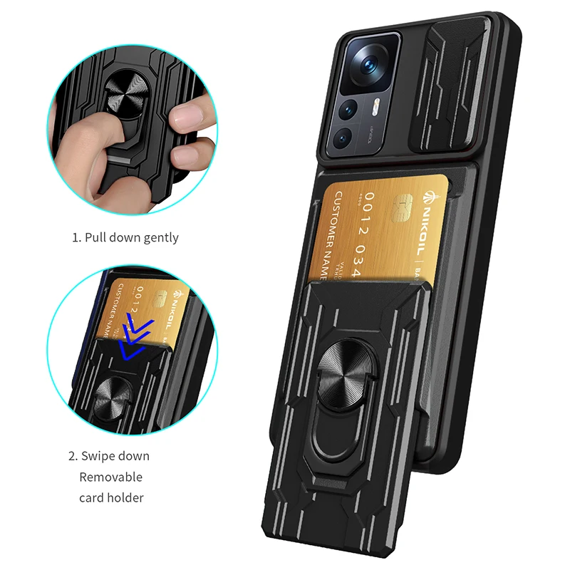 For Xiaomi 12T Pro Case Camera Armor Card Slot Phone Case For Xiomi Mi 12TPro Mi12T 12 T Mi12TPro Holder Ring Back Cover