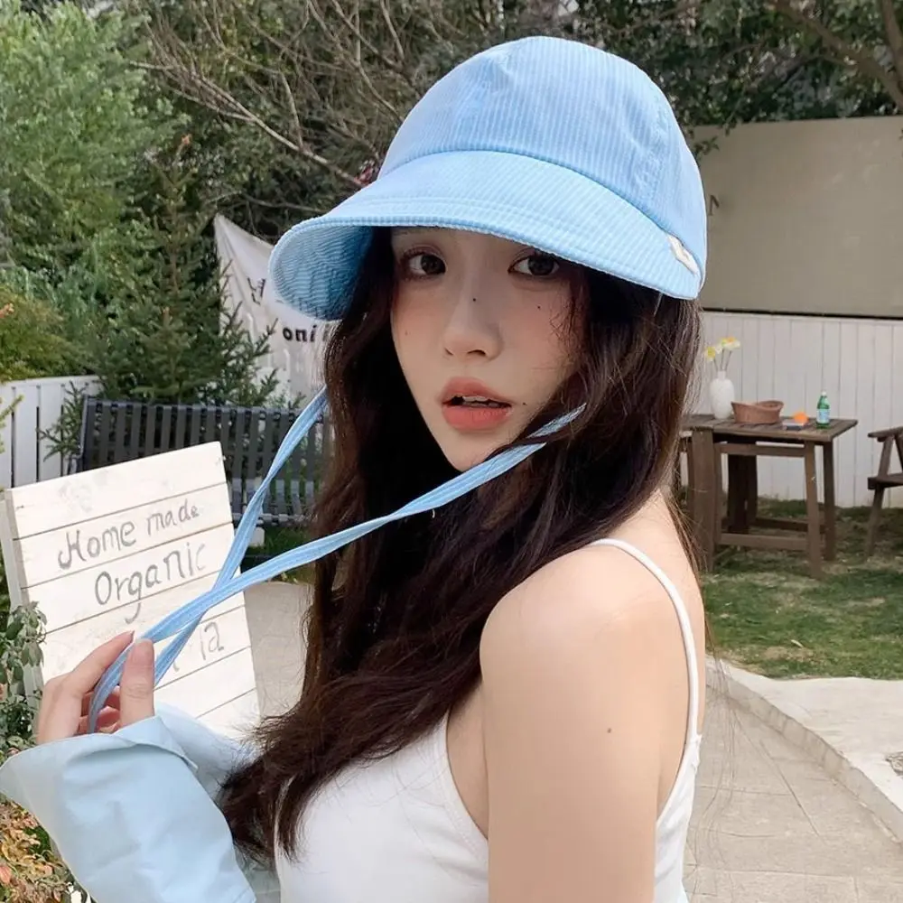 

Drawstring Striped Peaked Cap Adjustable UV Protection Sunscreen Baseball Hat Visor Sun Protection Women Sun Hat Summer