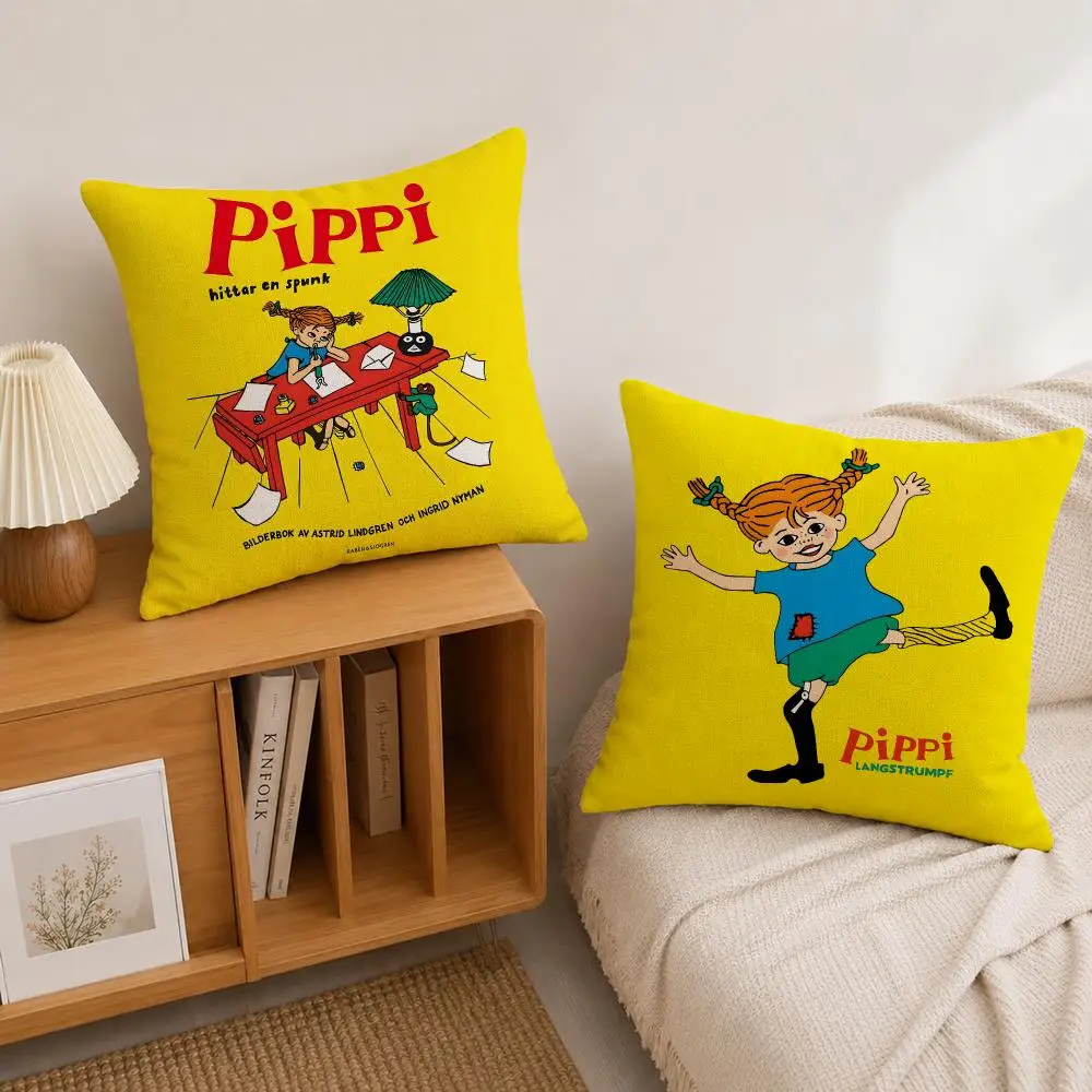 Book Pippi Longstocking Cushion Cover Natural Linen Pillowcase Set, All-in-One Decor for Sofa, Bedroom & Chair