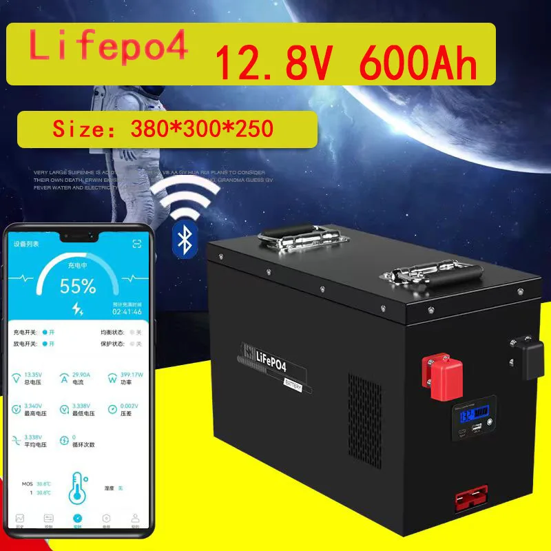 

Литиевый аккумулятор Lifepo4 12,8 В, 600 Ач, 12 В, 150 А, Bluetooth-приложение для солнечной батареи 2400 Вт, резервное питание, вилочный погрузчик + зарядное устройство 20 А