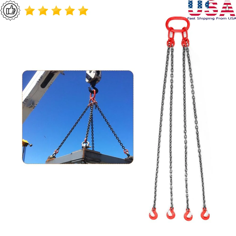 Industrial Engine Hoist Lifting Chains 6 Ton 5/16 Inch x 5 Foot Heavy Duty Chain Slings with Grab Hooks High Load Capacity