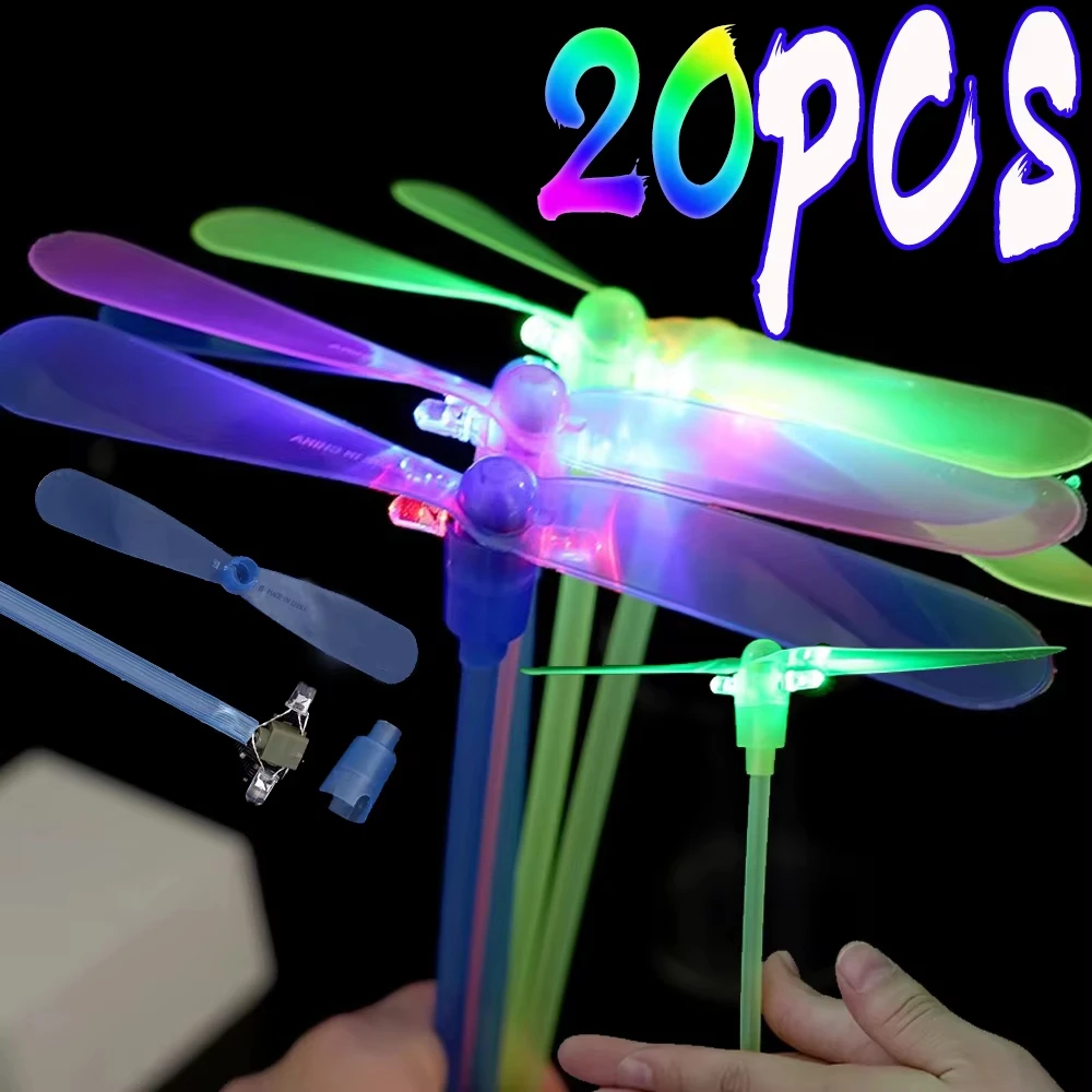 

20PCS Led Light Up Dragonfly Toy Classic Hand Spin Toy 2026 Night Glow Flying Toy Propeller Toys for Kids Outdoor Party Favors