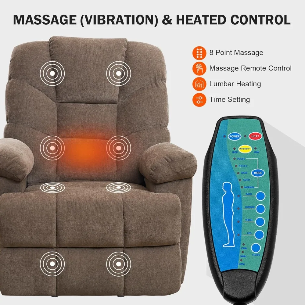 Large Power Lift Recliner Chair with Heated and Massage for Elderly, Chenille Lift Chairs for Living Room with Extended Footrest