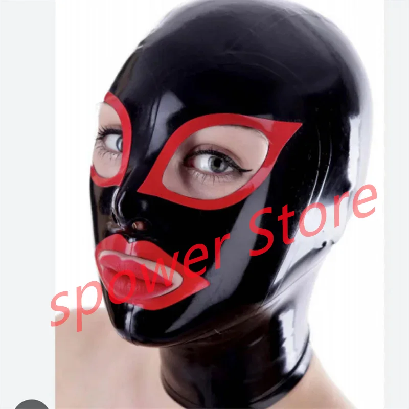 Natural Latex Full Head Latex Hoods Rubber Mask Fetish Cosplay Mask Red with Red Trim Back Zipper Club Wear