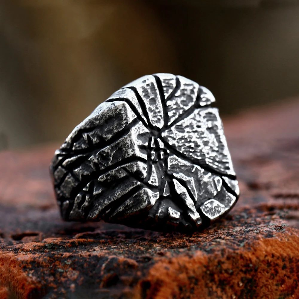 Fashion Retro Stainless Steel Geometric Crack Ring Punk Creative Men\'s Boy Meteorite Ring Biker Amulet Jewelry Gifts Wholesale