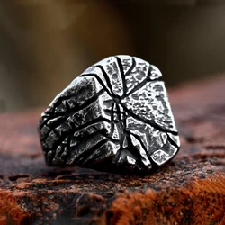 Fashion Retro Stainless Steel Geometric Crack Ring Punk Creative Men's Boy Meteorite Ring Biker Amulet Jewelry Gifts Wholesale