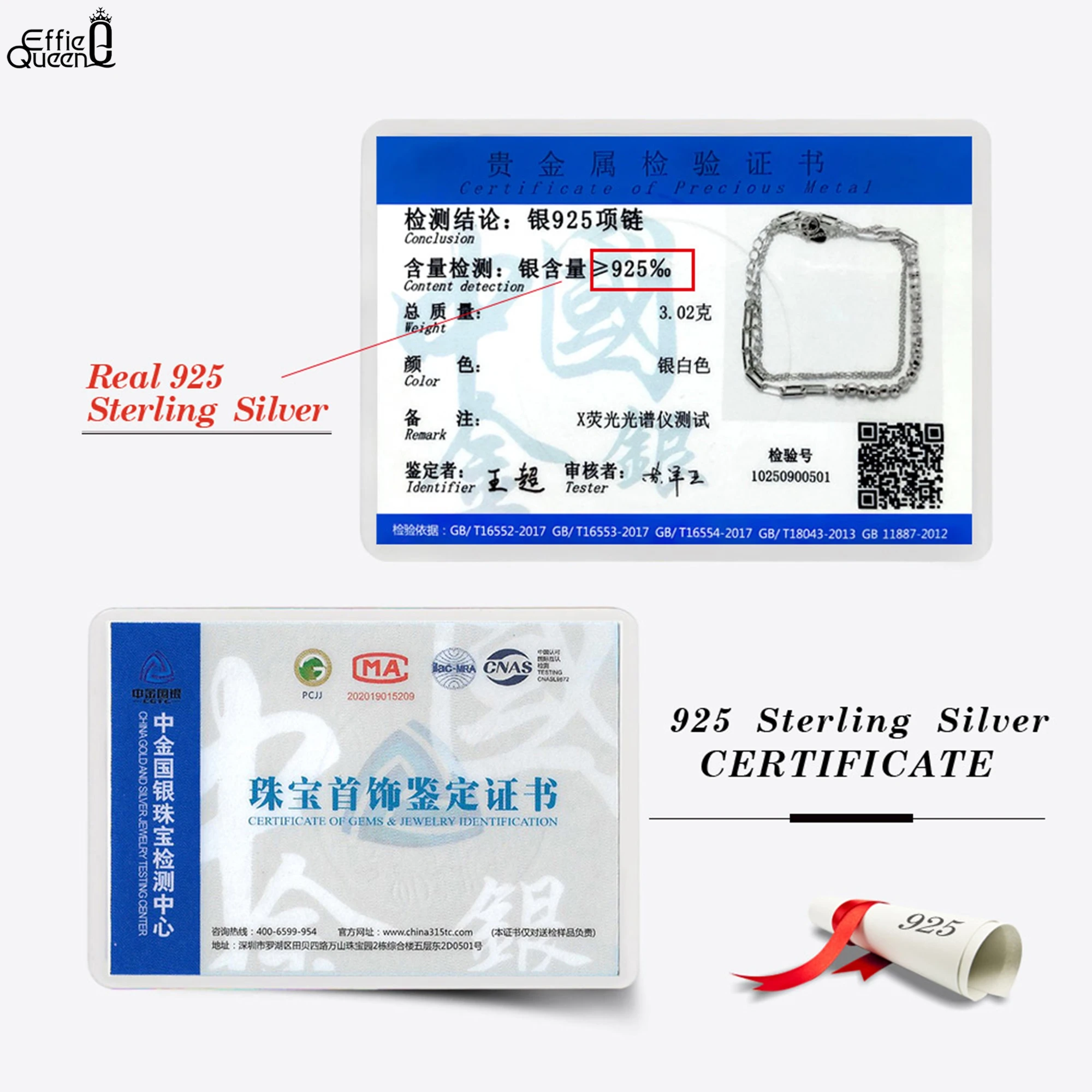 Effie Queen Genuine 925 Silver 14k Gold Beads Ball Strand Choker Necklace Paperclip Chain Banquet Jewelry for Women Gift APN57