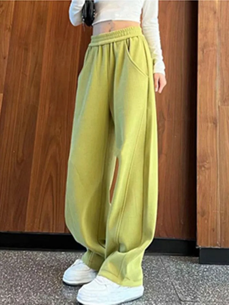 

Корейские женские брюки с высокой талией, широкими штанинами, свободного кроя, драпированные, в стиле «бананы», повседневные, спортивные, длинные, для поездок на работу, ветрозащитные