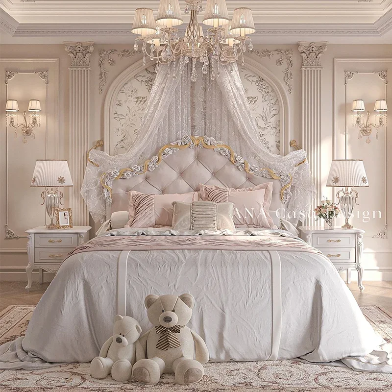 

Роскошная двуспальная кровать Royal European с изголовьем для виллы, размер King Size