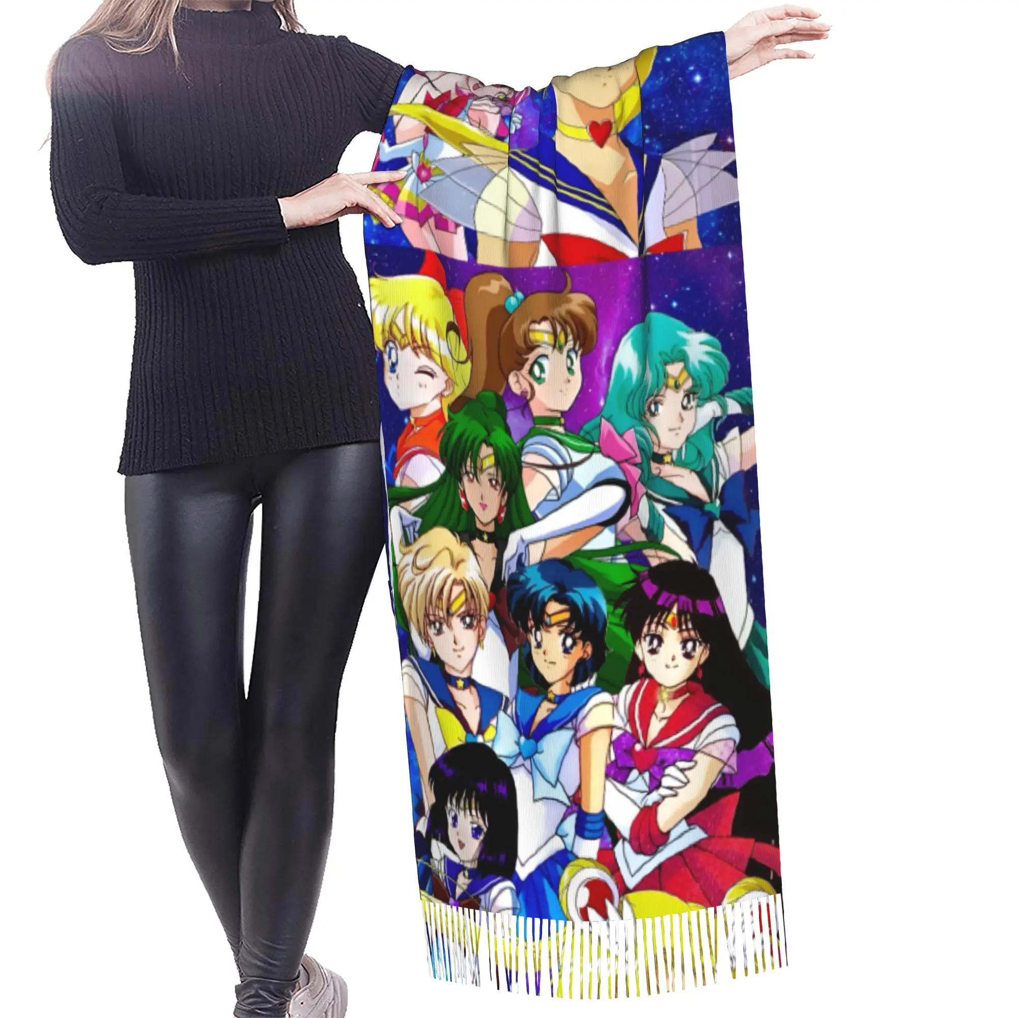 Personalized Print Sailored Anime Mooned Scarf  Men Women Winter Fall Warm Scarves Usagi Tsukino Shawl Wrap
