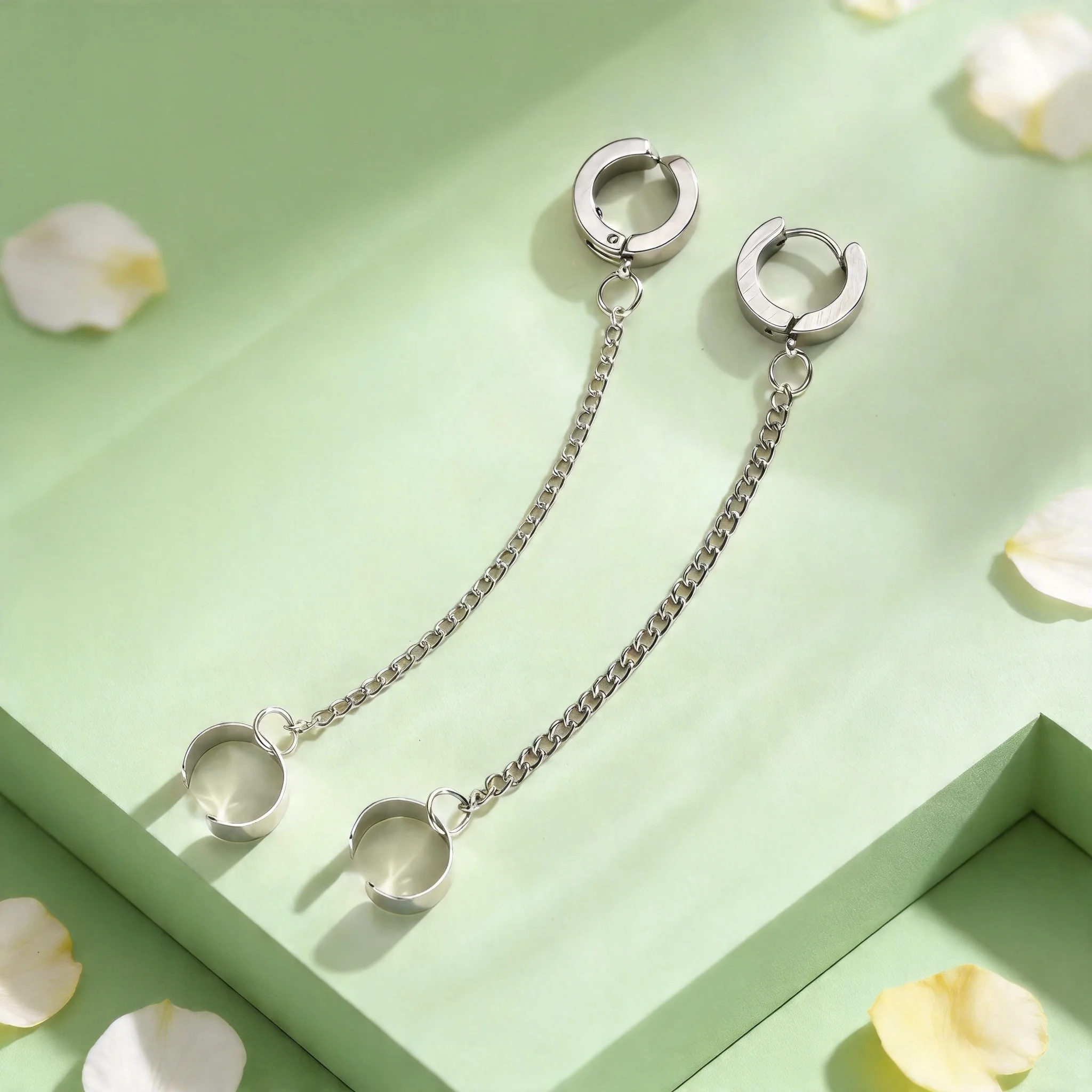 1 Stück Clip-Ohrringe mit Kette aus Edelstahl für Damen und Herren, Punk-Quasten-Ohrklemmen, schmerzfreie, nicht durchstechende, gefälschte Ohrringe, Schmuck – Detail 3