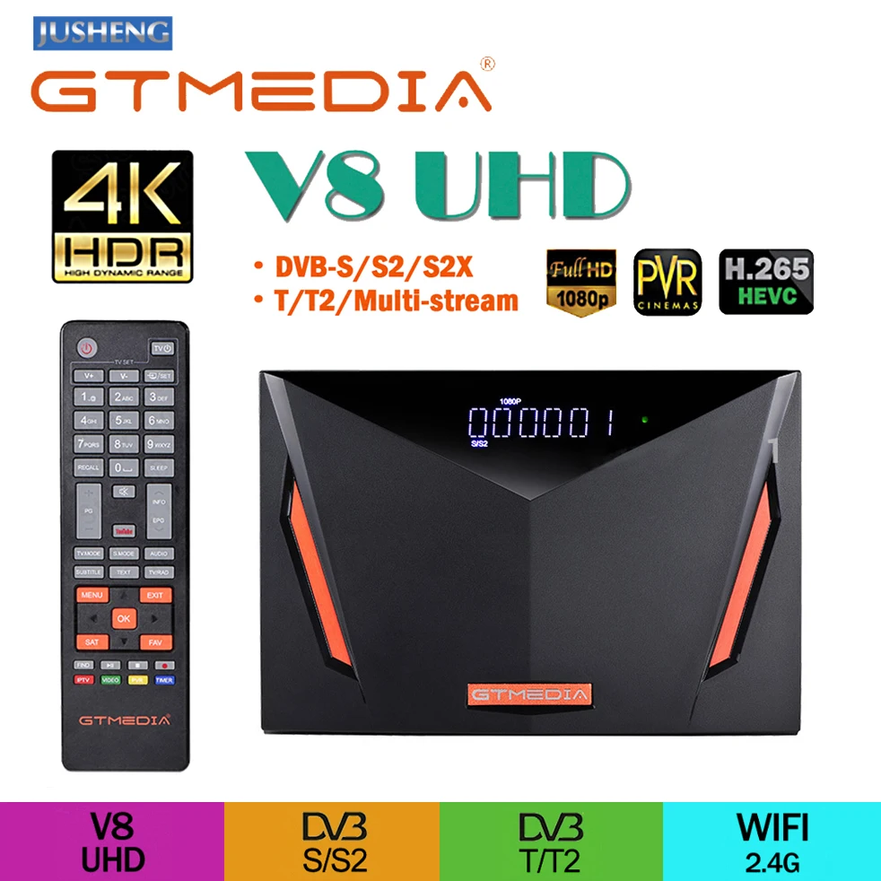 

DVB S2 GTmedia V8 UHD Satellite receiver Built in wifi support T2-MI H.265 4K DVB-S/S2/S2X+T/T2/Cable/ATSC-C/ISDBT receptor