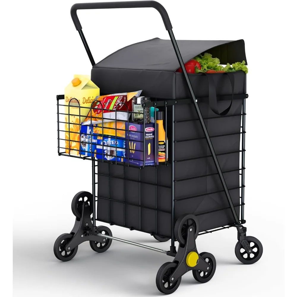 

Stairs Climbing Shopping Cart w/Waterproof Basket Liner & 360° Swivel Wheels