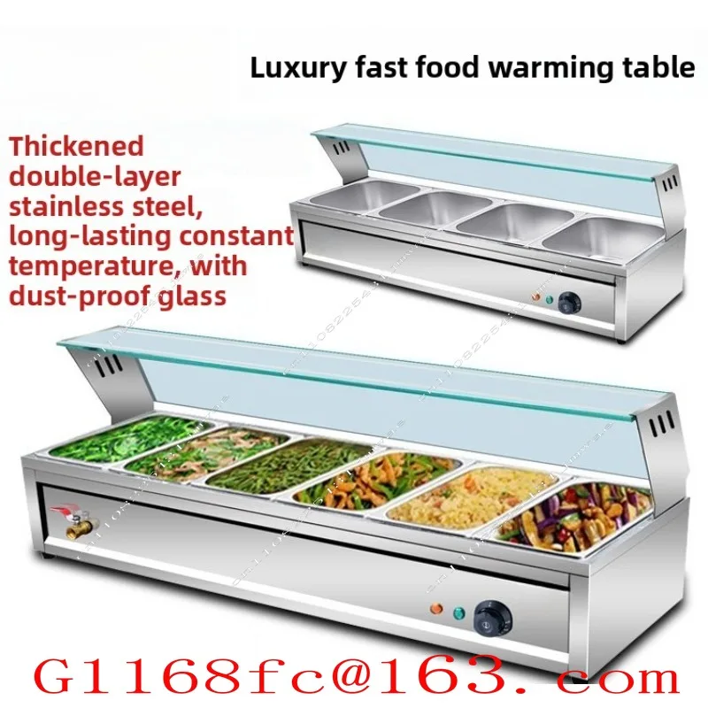 Commercial glass cover dining table, small soup pool, electric heating buffet, canteen serving table