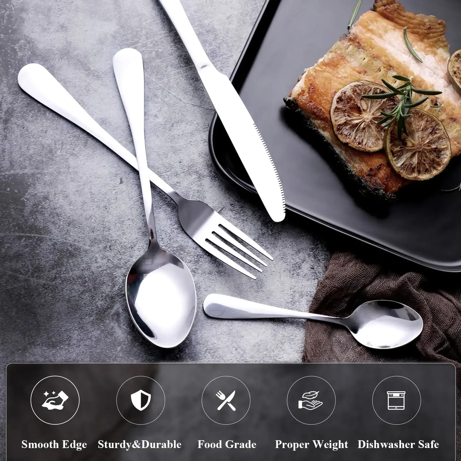 45 Piece Silverware Set, Service for for 9 with Steak Knives Stainless Steel Forks Spoons Kitchen Restaurant