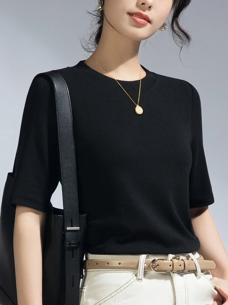 

Modal Cotton Five Quarter Sleeve T-shirt Women's Round Neck Korean Version Spring/summer Simple Interior Top Base