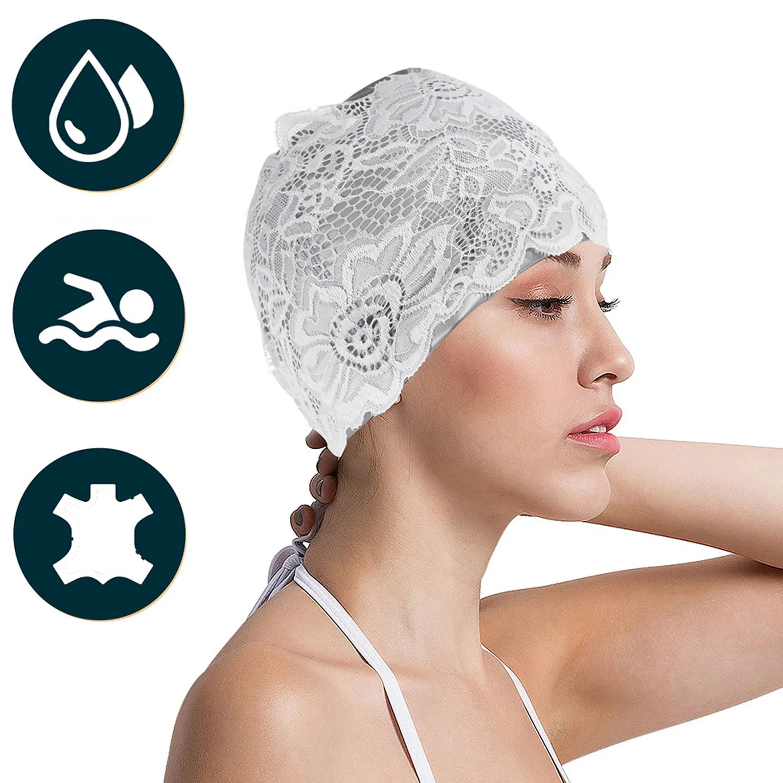 

2Pcs Waterproof PU Lace Swimming Caps for Women Ladies Elastic Swim Hat Bathing Caps Soft Lightweight Flexible Swim Cap