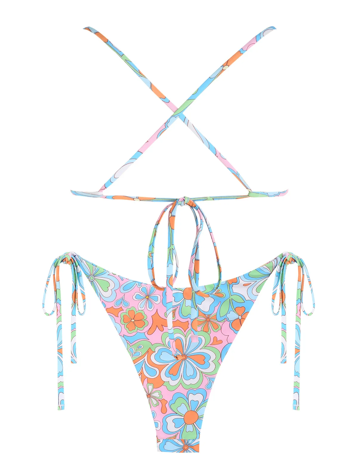 ZAFUL Damski strój kąpielowy wiązany z boku kwiatowy w kratkę w kształcie litery U metalowy sprzęt strój kąpielowy bikini