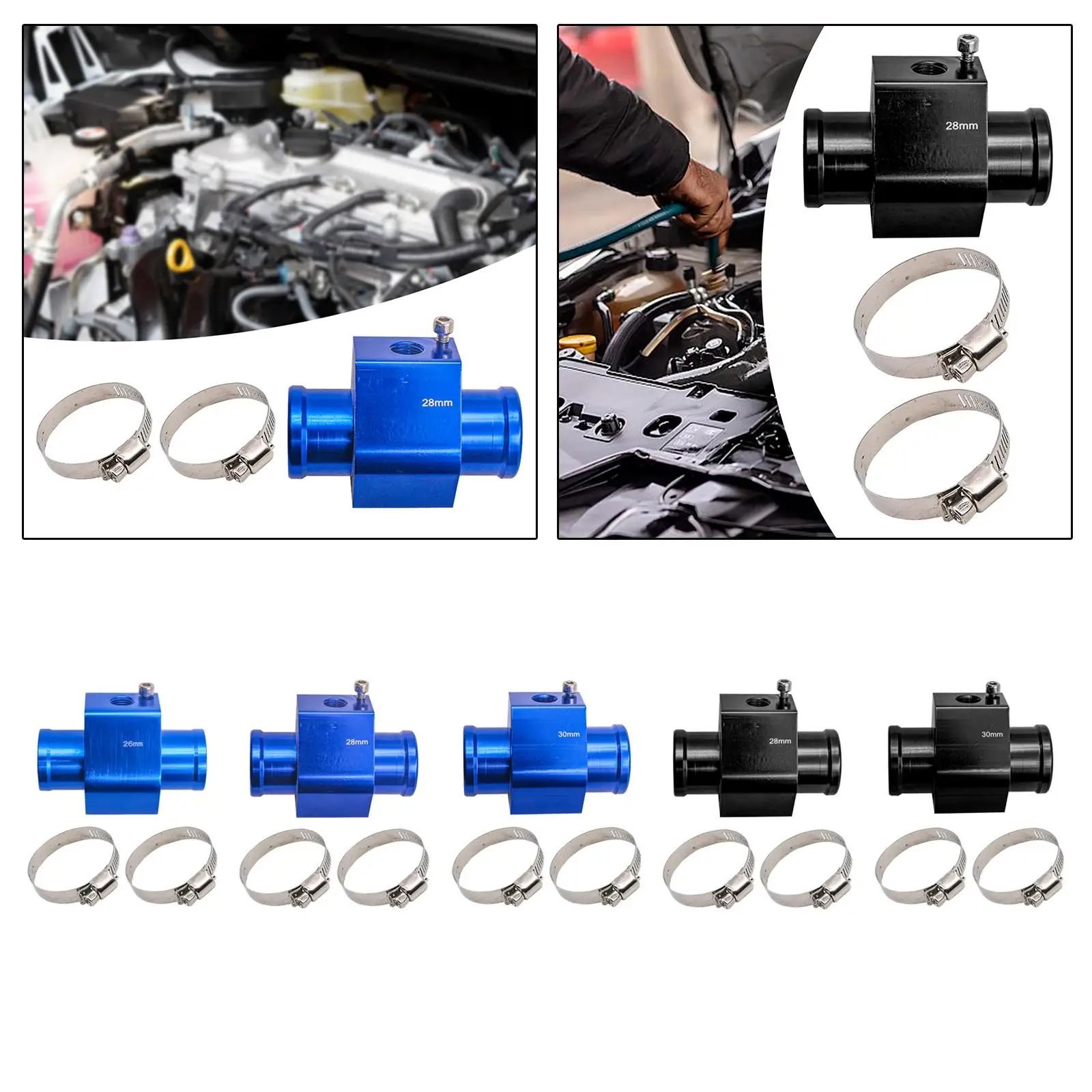 Tubo de junta de medidor de temperatura de agua con abrazaderas de manguera, resistente, duradero, Universal, tubo de junta de temperatura de agua de coche, 2,7 pulgadas de longitud