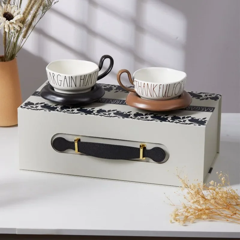 

Retro simple ceramic couple coffee cup set, high-value home gift box housewarming gift