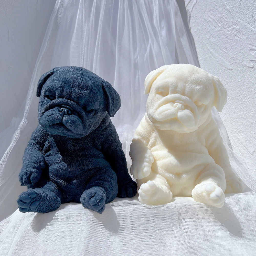 Sitting Sleeping Pug Dog Puppy Candle Mold Animal Puppies Soy Wax Silicone Mould Dog Lover Home Decor